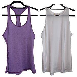 Bundle of (2) ZELLA Athletic Workout Tank Tops- Purple/ Stripe/ White